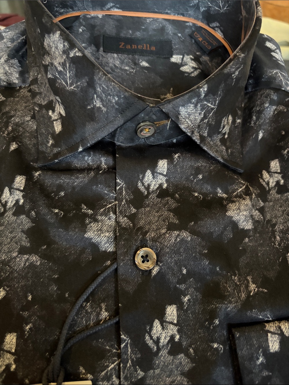 Zanella Black Shirt with Silver Abstract Floral